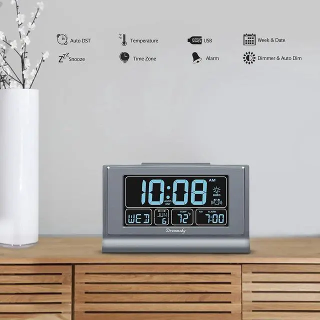 Alt view image 4 of 6 - Eyesoul Digital Alarm Clock with Battery Backup, 5 Inch Large Display, Auto Set Clock, USB Charging Ports, 12/24H