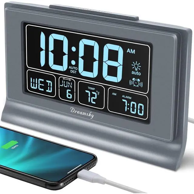 Main image of Eyesoul Digital Alarm Clock with Battery Backup, 5 Inch Large Display, Auto Set Clock, USB Charging Ports, 12/24H