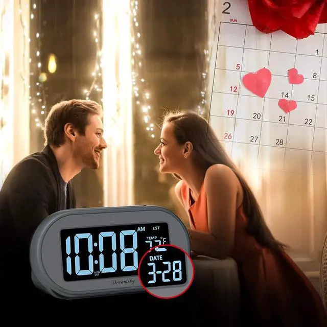 Alt view image 6 of 6 - Eyesoul Alarm Clocks for Bedrooms, Auto Set Digital Desk Clock for Bedside Nightstand, Electric Clock with Dimmable Brightness Dimmer, Auto DST, USB Port, Date, Temperature, Snooze