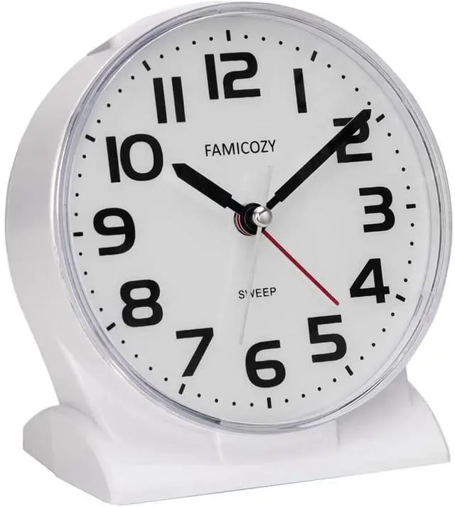 Main image of Eyesoul 4.5" No Ticking Analog Alarm Clock,Silent Readable for Seniors,Easy to Set,Gradual Rise Alarm,Big Numbers,On/Off Switch on Side,Gentle Wake,Snooze Soft Backlight,Battery Operated,White