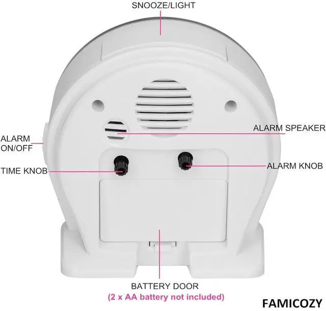 Alt view image 6 of 6 - Eyesoul 4.5" No Ticking Analog Alarm Clock,Silent Readable for Seniors,Easy to Set,Gradual Rise Alarm,Big Numbers,On/Off Switch on Side,Gentle Wake,Snooze Soft Backlight,Battery Operated,White