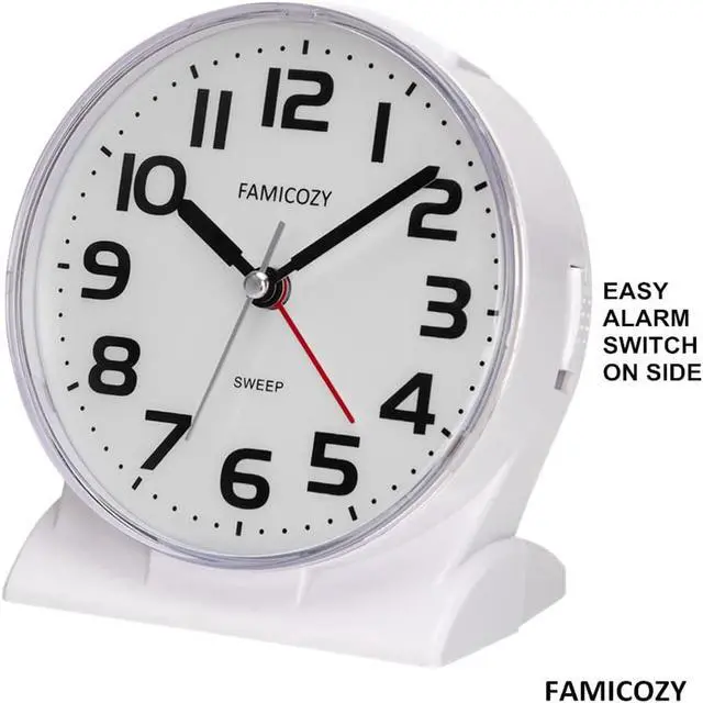 Alt view image 4 of 6 - Eyesoul 4.5" No Ticking Analog Alarm Clock,Silent Readable for Seniors,Easy to Set,Gradual Rise Alarm,Big Numbers,On/Off Switch on Side,Gentle Wake,Snooze Soft Backlight,Battery Operated,White