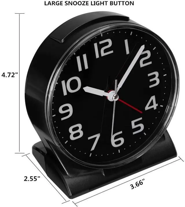 Alt view image 4 of 6 - Eyesoul 4.5" No Ticking Analog Alarm Clock,Silent Readable for Seniors,Easy to Set,Gradual Rise Alarm,Big Numbers,On/Off Switch on Side,Gentle Wake,Snooze Soft Backlight,Battery Operated,Black