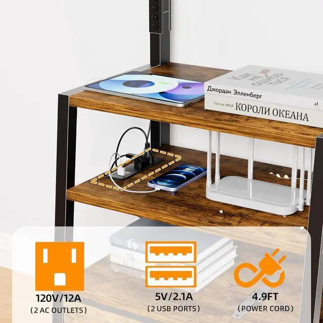 Alt view image 2 of 6 - Eyesoul Rolling TV Stand with Mount and Fabric Drawer for 32-75" TV - Entertainment Center with Charging Station and Industrial TV Console Table for Living Room, Bedroom - Rustic Brown
