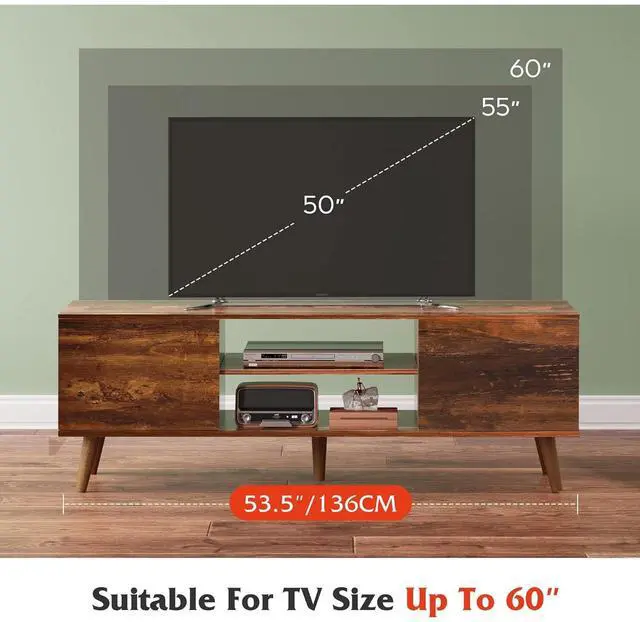 Alt view image 5 of 6 - Eyesoul TV Stand for 55 60 inch TV, Mid Century Modern TV Console, Entertainment Center with Storage for Living Room, Retro Brown