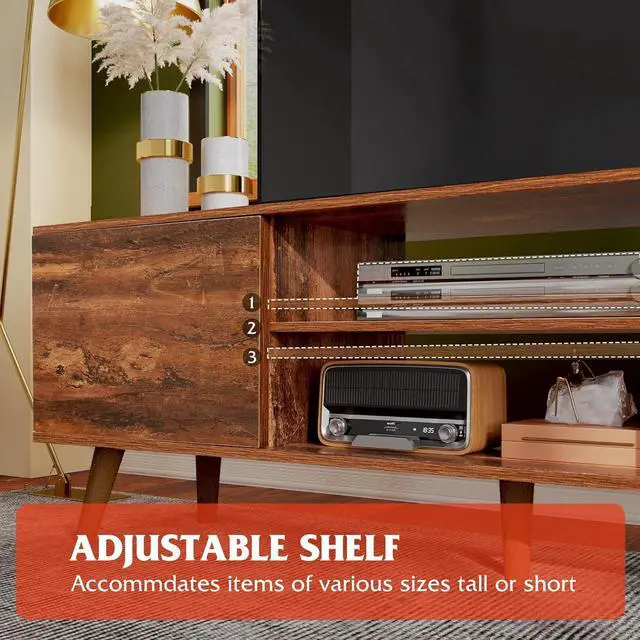 Alt view image 6 of 6 - Eyesoul TV Stand for 55 60 inch TV, Mid Century Modern TV Console, Entertainment Center with Storage for Living Room, Retro Brown