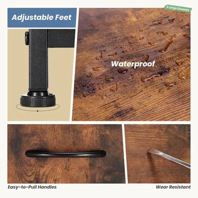 Alt view image 5 of 6 - Eyesoul TV Stand Dresser for Bedroom with 5 Fabric Drawer,Entertainment Center for 45 inch Television, Media Console Table with Storage, Open Shelf, Adjustable Feet, Living Room Furniture, Brown