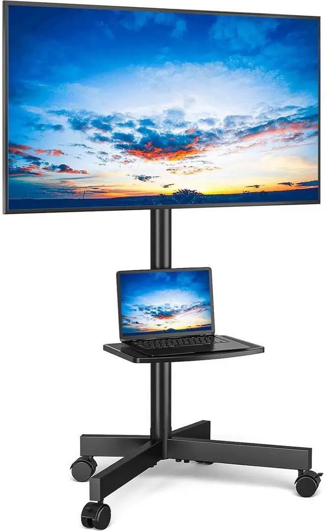Main image of Eyesoul Mobile TV Stand for 23-60 Inch LCD LED Flat/Curved Panel Screen TVs up to 88 lbs, Rolling TV Stand with Adjustable Shelf & Tilt, Portable Floor Stand on Wheels for Bedroom, Living Room, Office