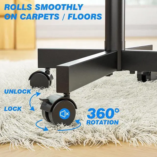 Alt view image 5 of 6 - Eyesoul Mobile TV Stand for 23-60 Inch LCD LED Flat/Curved Panel Screen TVs up to 88 lbs, Rolling TV Stand with Adjustable Shelf & Tilt, Portable Floor Stand on Wheels for Bedroom, Living Room, Office