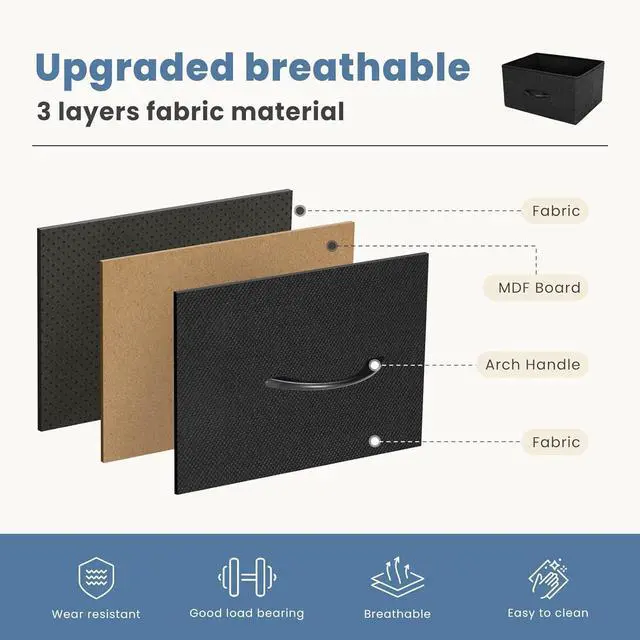 Alt view image 5 of 6 - Eyesoul TV Stand Dresser for Bedroom with 5 Fabric Drawer,Entertainment Center for 45 inch Television, Media Console Table with Storage, Open Shelf, Adjustable Feet, Living Room Furniture, Black