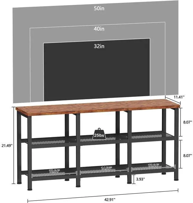 Alt view image 2 of 6 - Eyesoul TV Stand, Small Media Console Table with 3-Tier Storage Shelves, Industrial Entertainment Center for TVs up to 50 Inch, Television Stands for Living Room, Bedroom, Rustic Brown