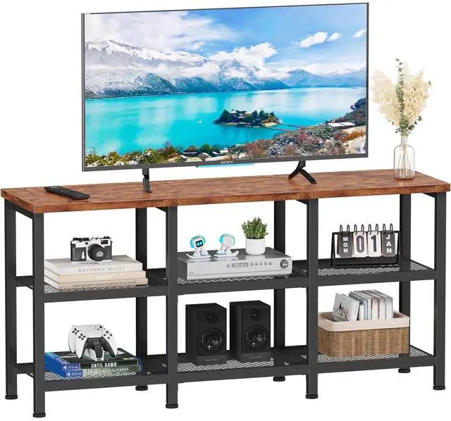 Main image of Eyesoul TV Stand, Small Media Console Table with 3-Tier Storage Shelves, Industrial Entertainment Center for TVs up to 50 Inch, Television Stands for Living Room, Bedroom, Rustic Brown
