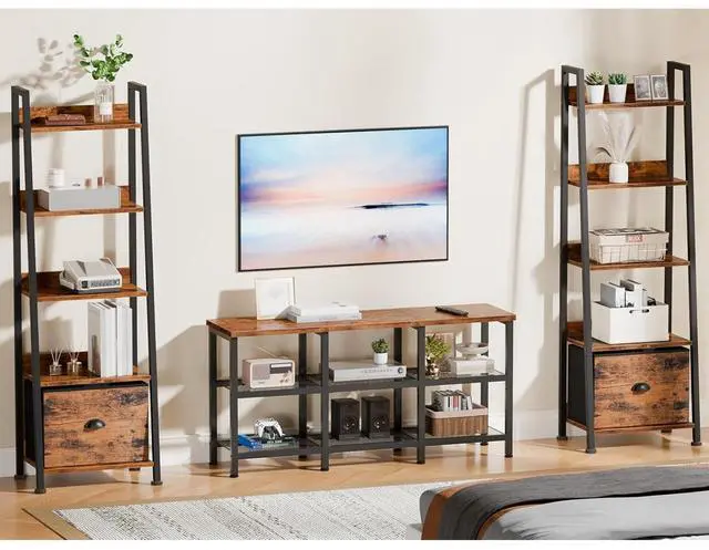 Alt view image 5 of 6 - Eyesoul TV Stand, Small Media Console Table with 3-Tier Storage Shelves, Industrial Entertainment Center for TVs up to 50 Inch, Television Stands for Living Room, Bedroom, Rustic Brown