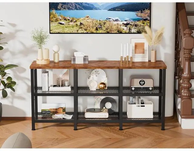 Alt view image 6 of 6 - Eyesoul TV Stand, Small Media Console Table with 3-Tier Storage Shelves, Industrial Entertainment Center for TVs up to 50 Inch, Television Stands for Living Room, Bedroom, Rustic Brown