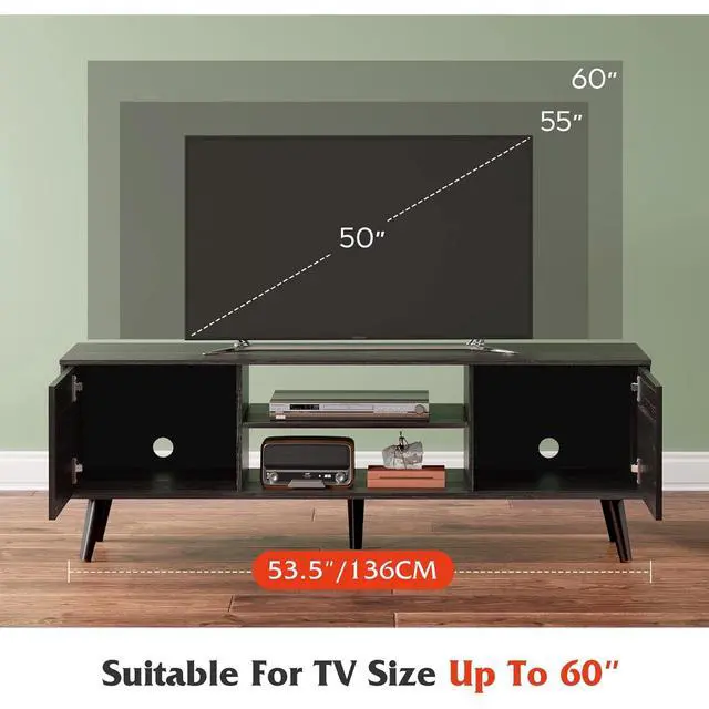 Alt view image 5 of 6 - Eyesoul TV Stand for 55 60 inch TV, Modern Entertainment Center with Storage Cabinets, Mid Century TV Console Table for Bedroom, TV Stand for Living Room, Charcoal Black