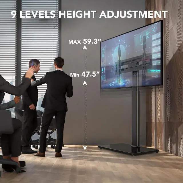 Alt view image 3 of 6 - Eyesoul Universal TV Floor Stand with Mount for 27 to 65 inch TVs,Swivel Standing TV Stand with 9 Level Height Adjustable,Space Saving Design Tall TV Stand for Living Room/Bedroom/Dorm/Corner Black