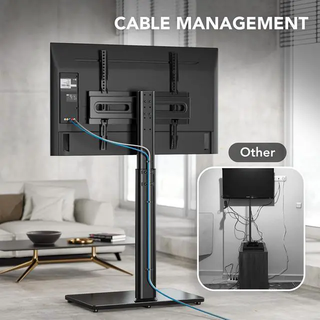 Alt view image 6 of 6 - Eyesoul Universal TV Floor Stand with Mount for 27 to 65 inch TVs,Swivel Standing TV Stand with 9 Level Height Adjustable,Space Saving Design Tall TV Stand for Living Room/Bedroom/Dorm/Corner Black