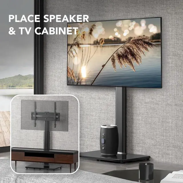 Alt view image 2 of 6 - Eyesoul Universal TV Floor Stand with Mount for 27 to 65 inch TVs,Swivel Standing TV Stand with 9 Level Height Adjustable,Space Saving Design Tall TV Stand for Living Room/Bedroom/Dorm/Corner Black