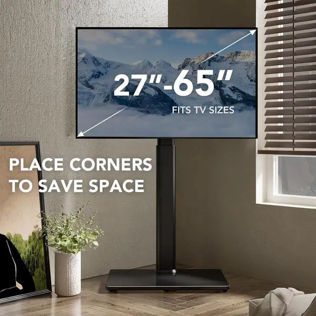Alt view image 5 of 6 - Eyesoul Universal TV Floor Stand with Mount for 27 to 65 inch TVs,Swivel Standing TV Stand with 9 Level Height Adjustable,Space Saving Design Tall TV Stand for Living Room/Bedroom/Dorm/Corner Black