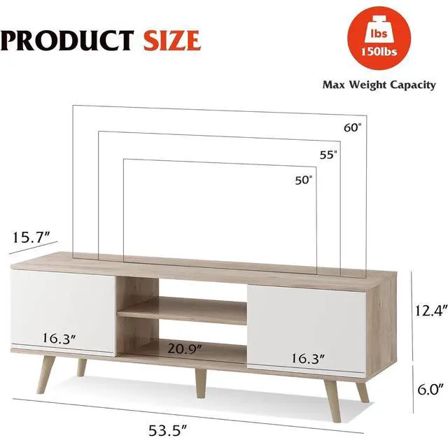 Alt view image 3 of 6 - Eyesoul TV Stand for 55 60 inch TV, Boho Entertainment Center with Storage Cabinets, TV Console for Living Room Decor, Greige White