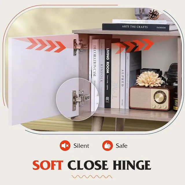 Alt view image 6 of 6 - Eyesoul TV Stand for 55 60 inch TV, Boho Entertainment Center with Storage Cabinets, TV Console for Living Room Decor, Greige White