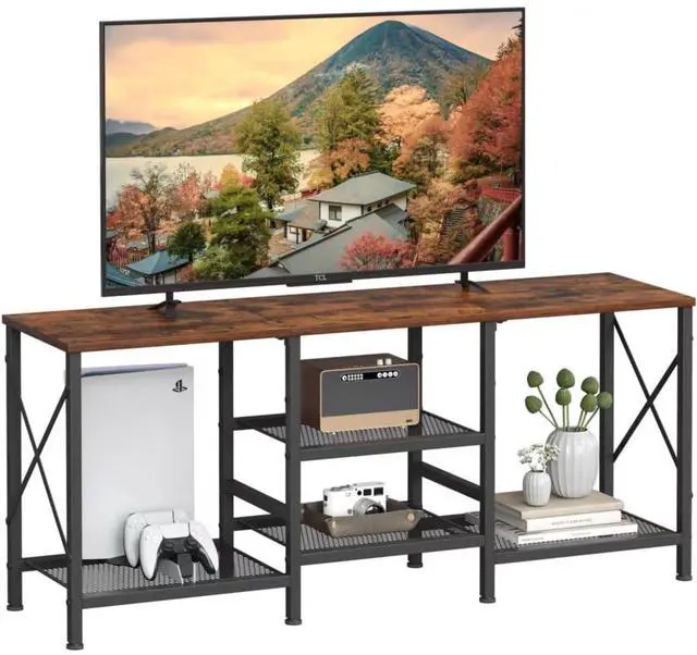 Main image of Eyesoul TV Stand for 55 Inch TV, Entertainment Center with 3-Tier Open Shelves, TV Console Table for Living Room, Bedroom, Rustic Brown
