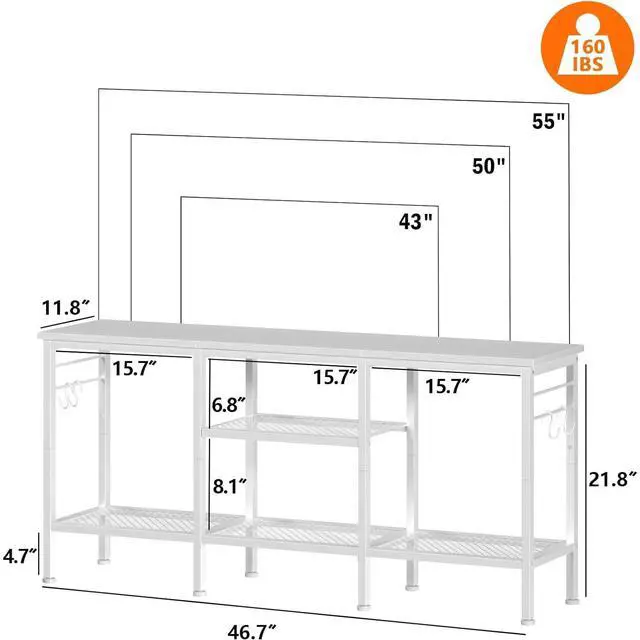 Alt view image 2 of 6 - Eyesoul TV Stand for TVs up to 55 Inch, Entertainment Center with Open Storage Shelves, Media Console Table with Soundbar Shelf for Living Room, Bedroom, White