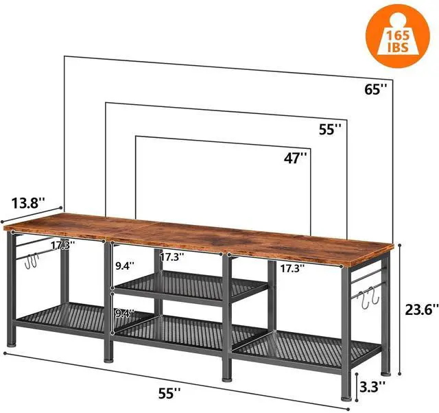 Alt view image 2 of 6 - Eyesoul TV Stand for TVs up to 65 Inch, Entertainment Center with Open Storage Shelves, 55 Inch Television Stands with Soundbar Shelf for Living Room, Bedroom, Rustic Brown