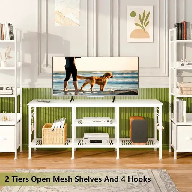 Alt view image 3 of 6 - Eyesoul TV Stand for TVs up to 55 Inch, Entertainment Center with Open Storage Shelves, Media Console Table with Soundbar Shelf for Living Room, Bedroom, White