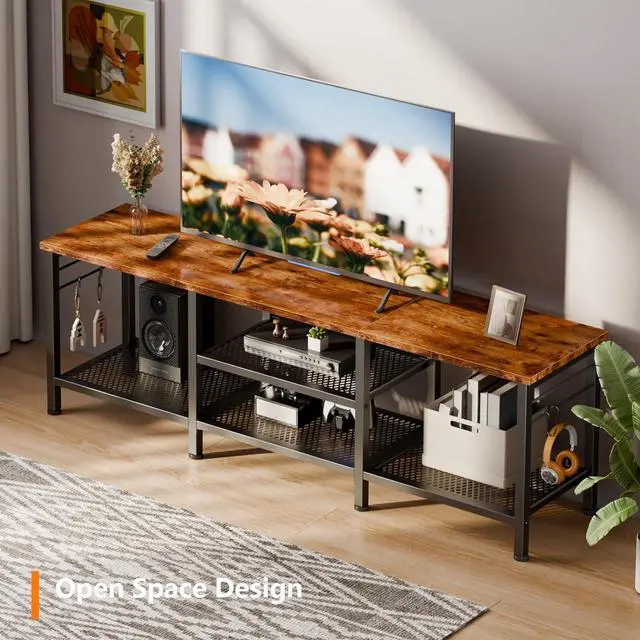 Alt view image 3 of 6 - Eyesoul TV Stand for TVs up to 65 Inch, Entertainment Center with Open Storage Shelves, 55 Inch Television Stands with Soundbar Shelf for Living Room, Bedroom, Rustic Brown