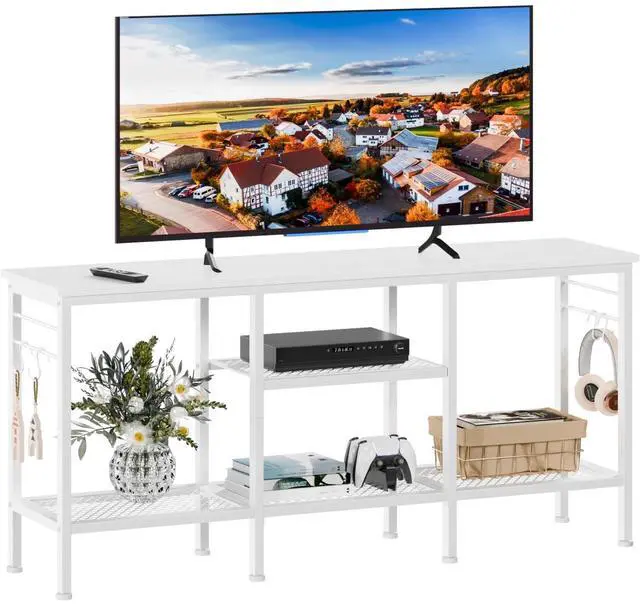 Main image of Eyesoul TV Stand for TVs up to 55 Inch, Entertainment Center with Open Storage Shelves, Media Console Table with Soundbar Shelf for Living Room, Bedroom, White