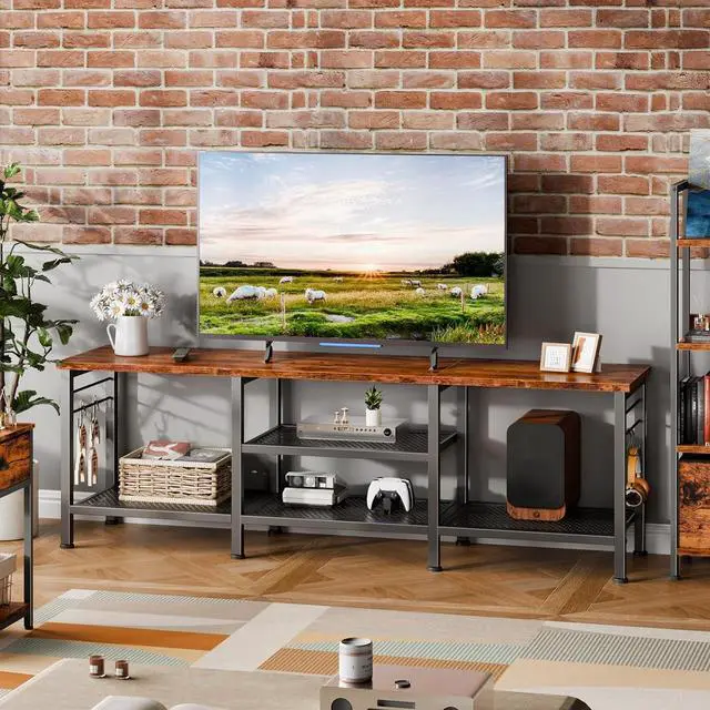 Alt view image 6 of 6 - Eyesoul TV Stand for TVs up to 65 Inch, Entertainment Center with Open Storage Shelves, 55 Inch Television Stands with Soundbar Shelf for Living Room, Bedroom, Rustic Brown