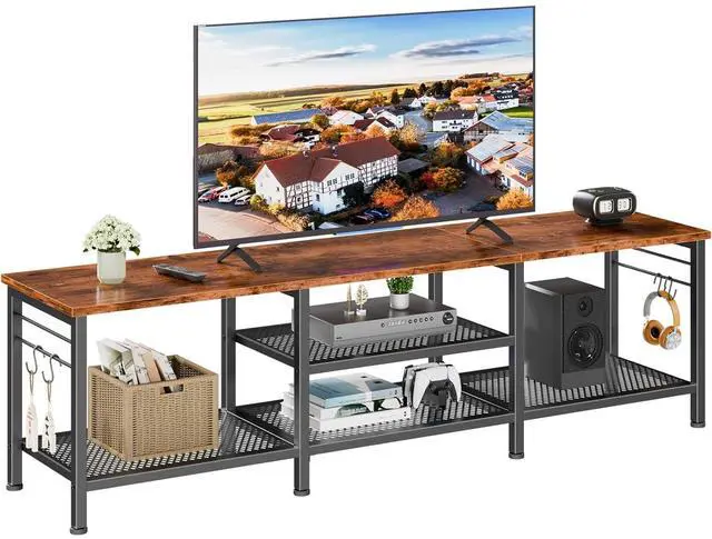 Main image of Eyesoul TV Stand for TVs up to 70 Inch, 63 Inch Entertainment Center with Open Storage Shelves, Television Stands with Soundbar Shelf for Living Room, Bedroom, Rustic Brown