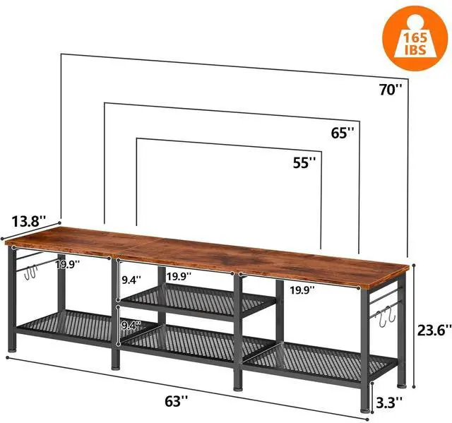 Alt view image 2 of 6 - Eyesoul TV Stand for TVs up to 70 Inch, 63 Inch Entertainment Center with Open Storage Shelves, Television Stands with Soundbar Shelf for Living Room, Bedroom, Rustic Brown