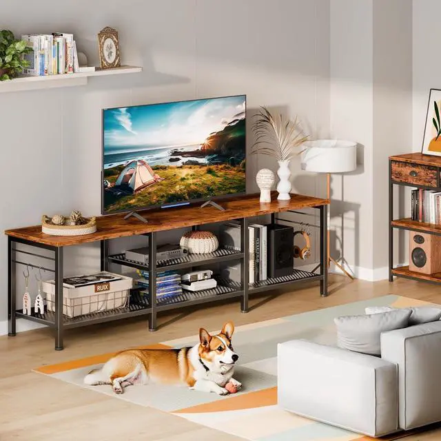 Alt view image 3 of 6 - Eyesoul TV Stand for TVs up to 70 Inch, 63 Inch Entertainment Center with Open Storage Shelves, Television Stands with Soundbar Shelf for Living Room, Bedroom, Rustic Brown