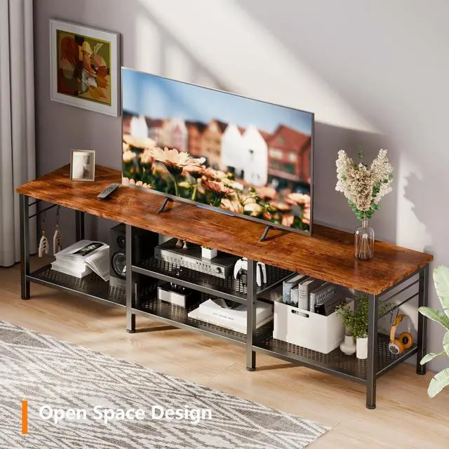 Alt view image 6 of 6 - Eyesoul TV Stand for TVs up to 70 Inch, 63 Inch Entertainment Center with Open Storage Shelves, Television Stands with Soundbar Shelf for Living Room, Bedroom, Rustic Brown