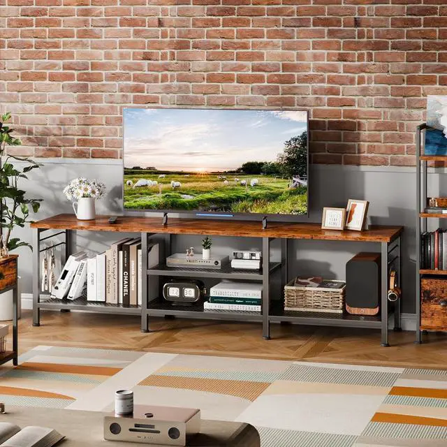 Alt view image 5 of 6 - Eyesoul TV Stand for TVs up to 70 Inch, 63 Inch Entertainment Center with Open Storage Shelves, Television Stands with Soundbar Shelf for Living Room, Bedroom, Rustic Brown