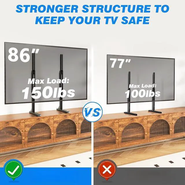 Alt view image 2 of 6 - Eyesoul Table Top TV Stand with Height Adjustable TV Legs, TV Stands Base with Cable Management for Most 37 to 86 Inch Flat or Curved TVs, Steel TV Feet Holds up to 150 lbs, Max VESA 800x600mm, Black