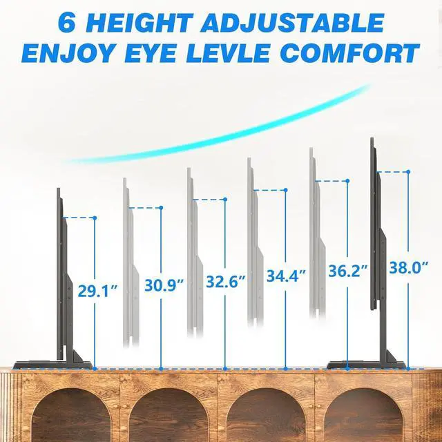 Alt view image 3 of 6 - Eyesoul Table Top TV Stand with Height Adjustable TV Legs, TV Stands Base with Cable Management for Most 37 to 86 Inch Flat or Curved TVs, Steel TV Feet Holds up to 150 lbs, Max VESA 800x600mm, Black