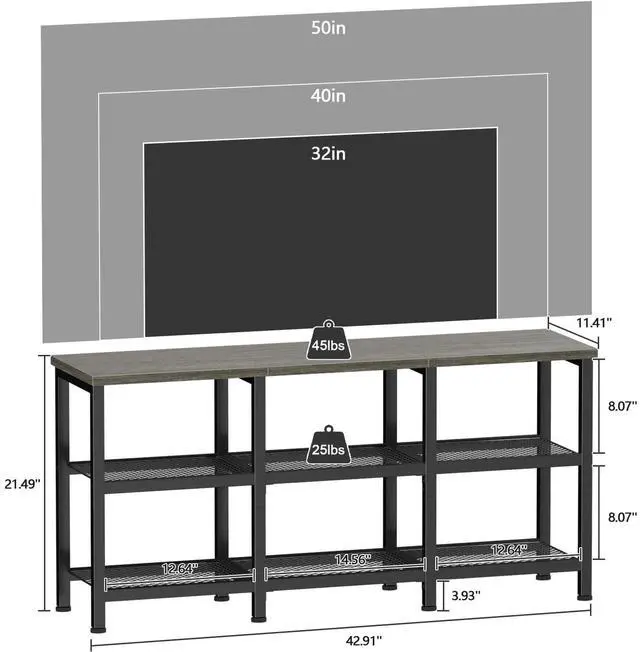 Alt view image 2 of 6 - Eyesoul TV Stand, 43 Inch Entertainment Center with 3-Tier Storage Shelves, Industrial Media Console Table for TVs up to 50 Inch, Television Stands for Living Room, Bedroom, Light Black Oak