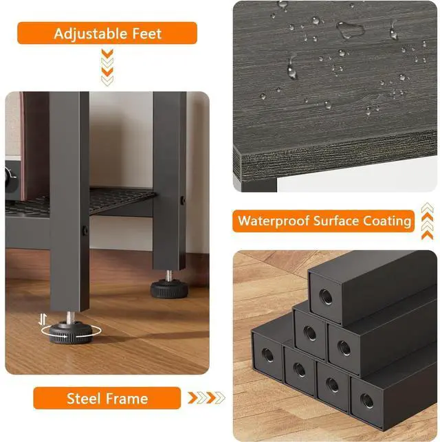 Alt view image 6 of 6 - Eyesoul TV Stand, 43 Inch Entertainment Center with 3-Tier Storage Shelves, Industrial Media Console Table for TVs up to 50 Inch, Television Stands for Living Room, Bedroom, Light Black Oak