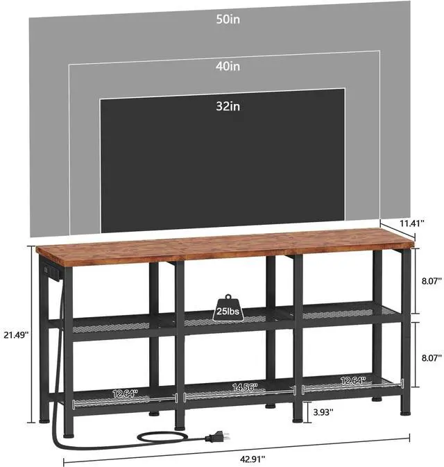 Alt view image 2 of 6 - Eyesoul TV Stand with Power Outlets, Small Entertainment Center with Open Storage Shelves, Media Console Center for TVs up to 50 Inch, Television Stands for Living Room/Bedroom, Rustic Brown