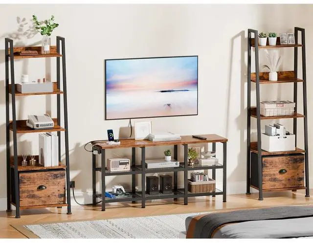 Alt view image 5 of 6 - Eyesoul TV Stand with Power Outlets, Small Entertainment Center with Open Storage Shelves, Media Console Center for TVs up to 50 Inch, Television Stands for Living Room/Bedroom, Rustic Brown