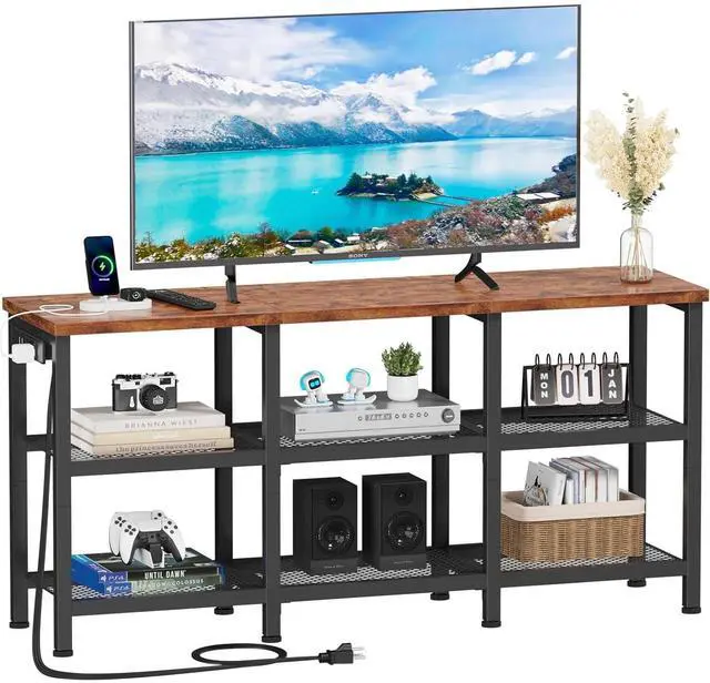 Main image of Eyesoul TV Stand with Power Outlets, Small Entertainment Center with Open Storage Shelves, Media Console Center for TVs up to 50 Inch, Television Stands for Living Room/Bedroom, Rustic Brown