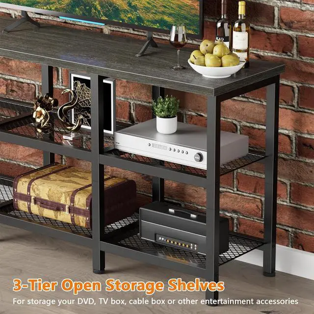 Alt view image 5 of 6 - Eyesoul TV Stand, 43 Inch Entertainment Center with 3-Tier Storage Shelves, Industrial Media Console Table for TVs up to 50 Inch, Television Stands for Living Room, Bedroom, Light Black Oak