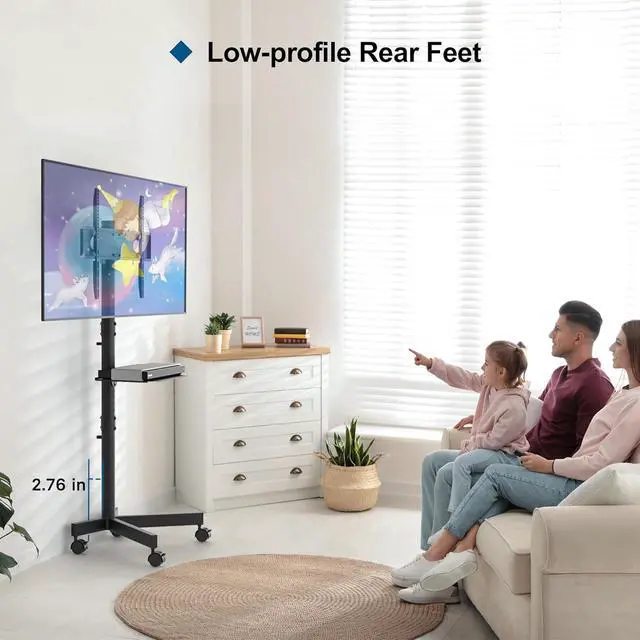 Alt view image 6 of 6 - Eyesoul Mobile TV Stand for 23-60 Inch TVs, Rolling TV Stand with Locking Wheels, Adjustable Height, Media Shelf, Max VESA 400x400mm, Holds Up to 88lbs