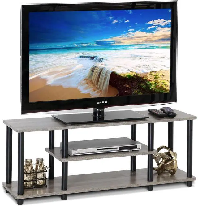 Main image of Eyesoul Turn-N-Tube No Tools 3D 3-Tier Entertainment TV Stand up to 50 inch TV, Round Tubes, French Oak Grey/Black