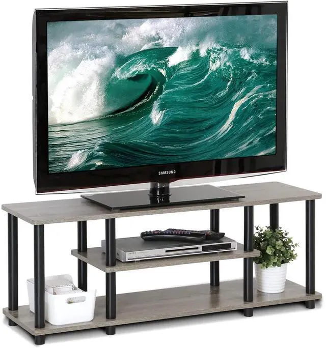Alt view image 3 of 6 - Eyesoul Turn-N-Tube No Tools 3D 3-Tier Entertainment TV Stand up to 50 inch TV, Round Tubes, French Oak Grey/Black