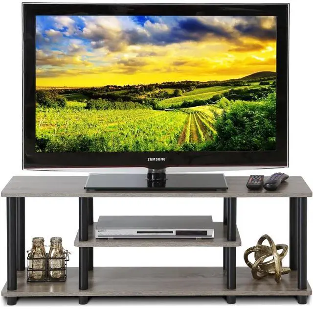 Alt view image 5 of 6 - Eyesoul Turn-N-Tube No Tools 3D 3-Tier Entertainment TV Stand up to 50 inch TV, Round Tubes, French Oak Grey/Black