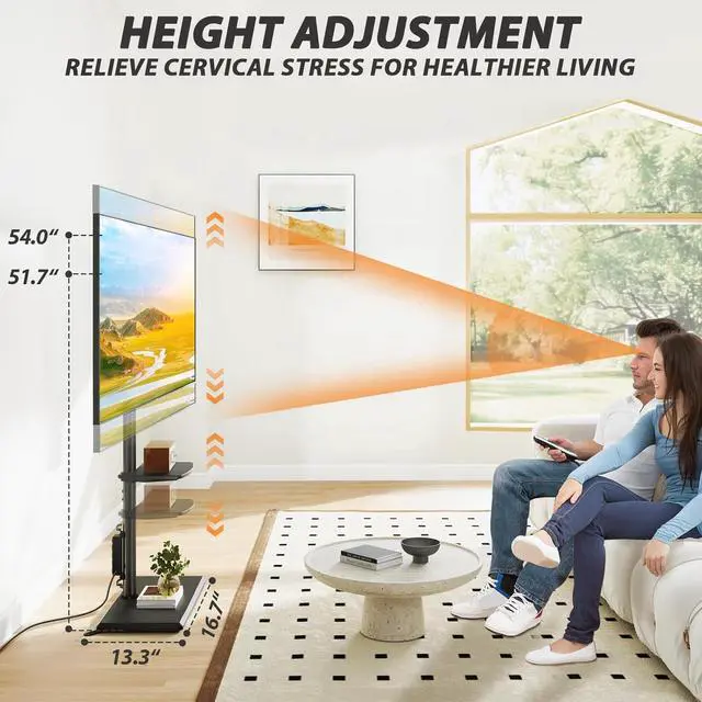 Alt view image 5 of 6 - Eyesoul Floor TV Stand with Power Outlet, TV Mount Stand for 32-60 inch TVs up to 88 lbs, Swivel TV Stand Mount with Height Adjustment and Safety Wood Base for Office, Corner, Max VESA 400x400mm
